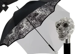 Amazin Lux Silver Swarovski Skull Umbrella - Double Cloth