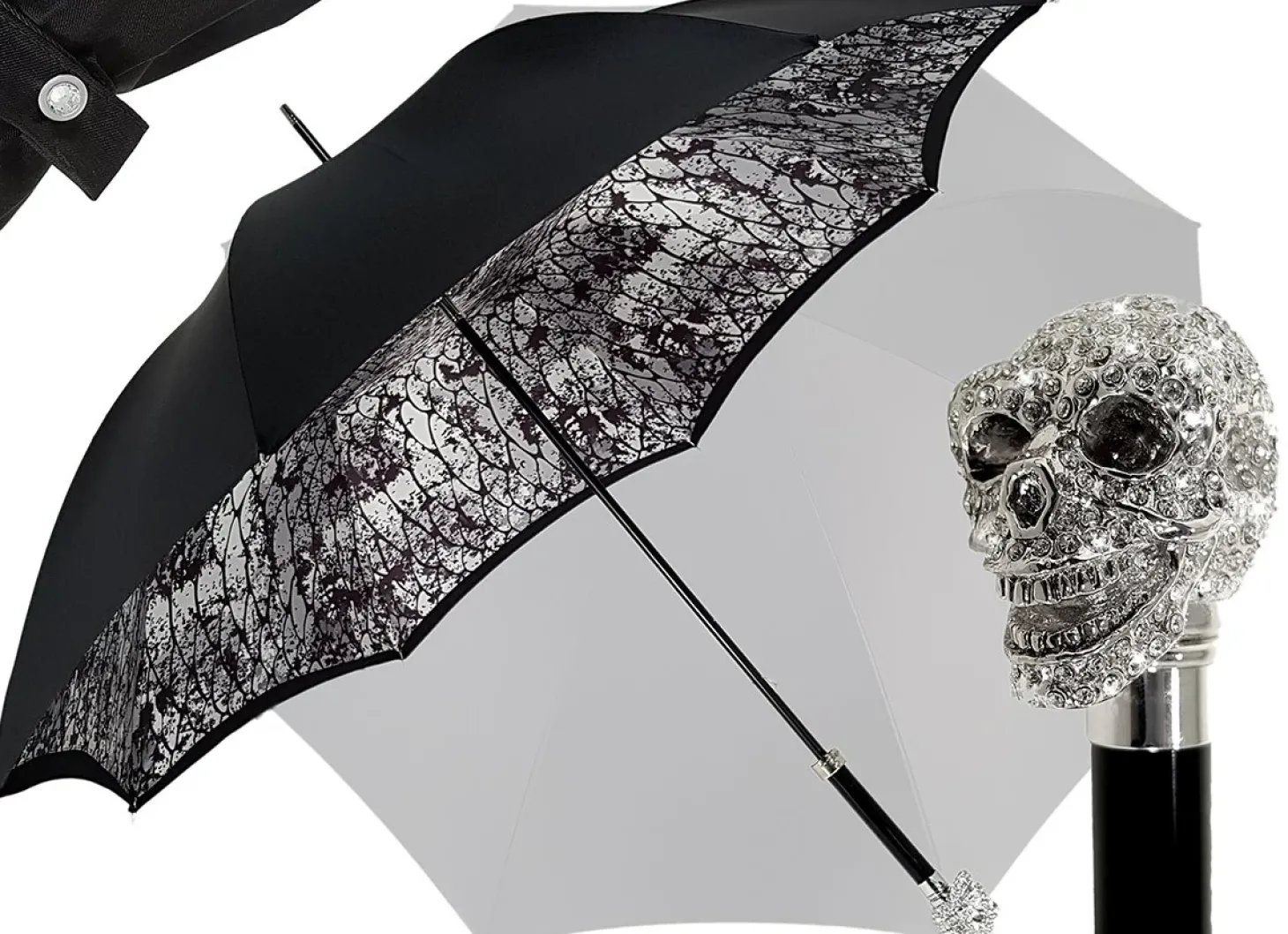 Amazin Lux Silver Swarovski Skull Umbrella - Double Cloth