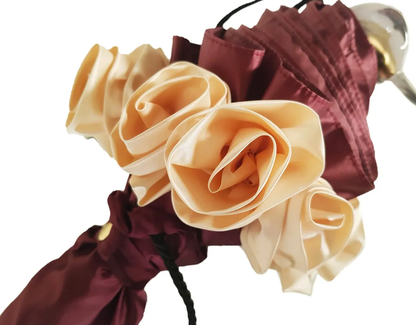 Amazing Frilly Burgundy Folding Umbrella Parasol