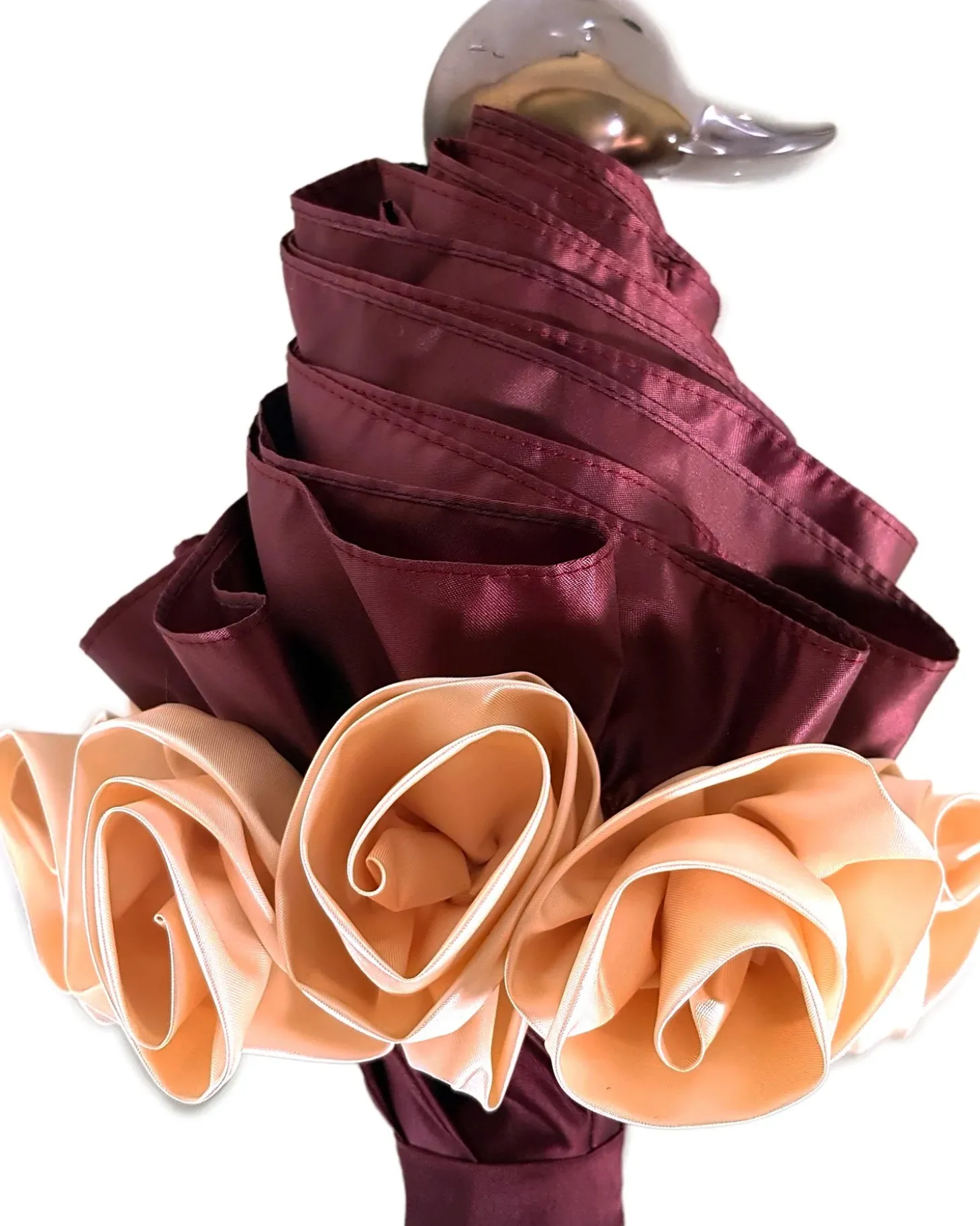 Amazing Frilly Burgundy Folding Umbrella Parasol