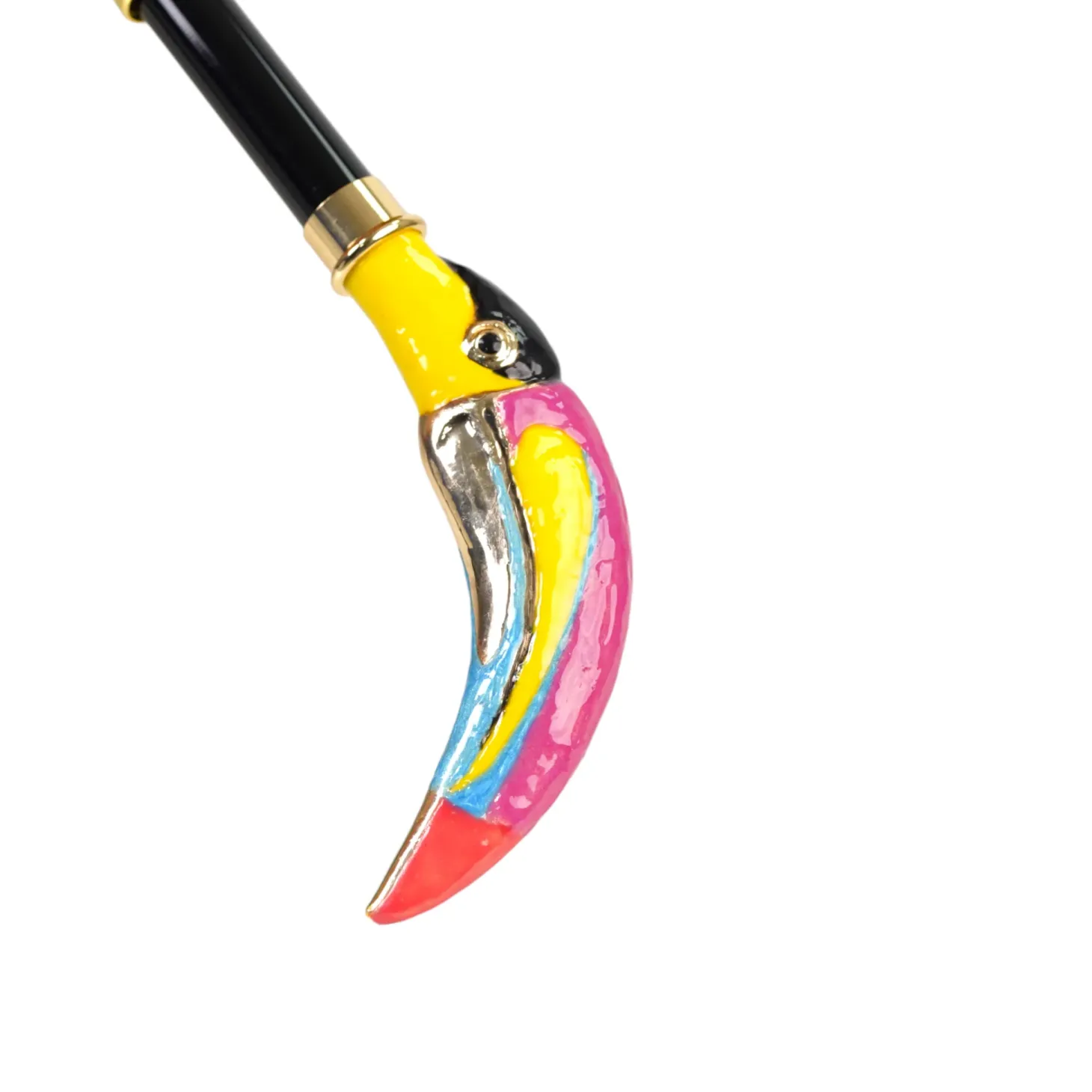 Artisan Italian Umbrella with Luxurious Hand-Enameled Toucan Handle