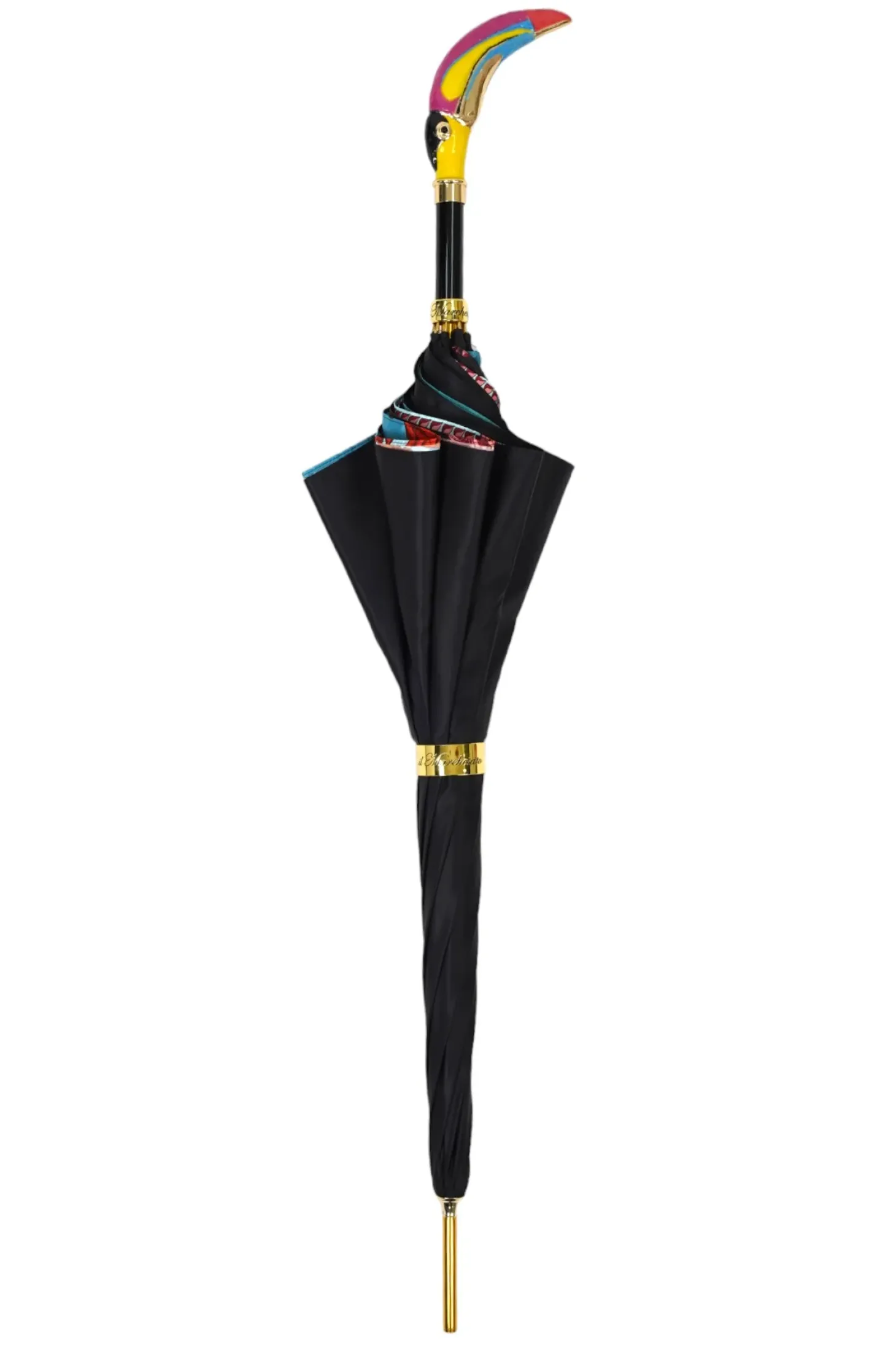 Artisan Italian Umbrella with Luxurious Hand-Enameled Toucan Handle