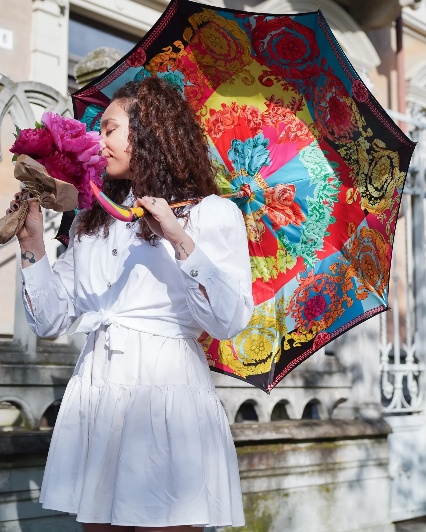 Artisan Italian Umbrella with Luxurious Hand-Enameled Toucan Handle