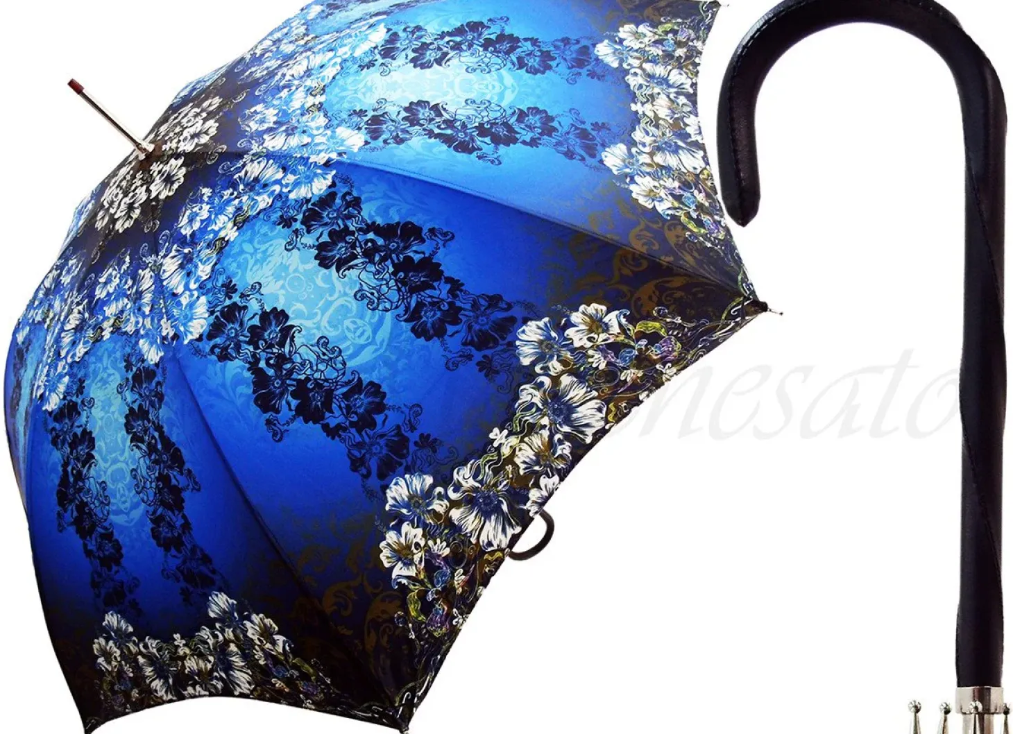 Awesome Blue Flowered Umbrella Ladies Fashion Umbrellas Handmade in Italy