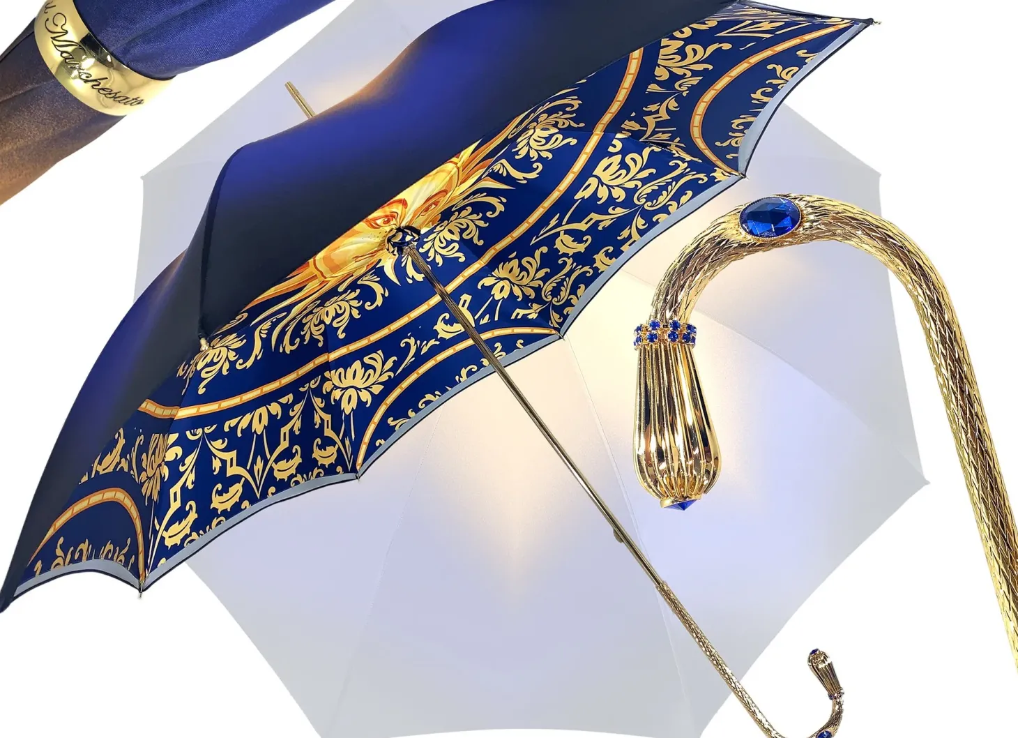 Beautiful Double Canopy Umbrella in a Luxurious blue Satin