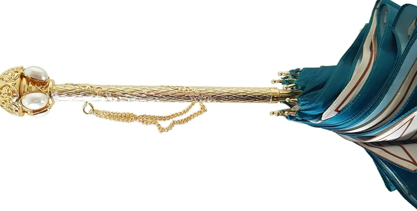Beautiful Double Canopy Umbrella in a Luxurious Turquoise Colored Poly