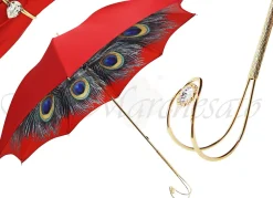 Beautiful Red Women's Umbrella with Printed Peacock Design Hight Quality Luxury Umbrella