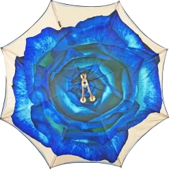 Beautiful umbrella with gold-plated handle and big red crystal
