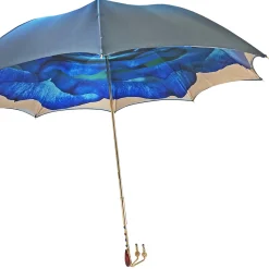 Beautiful umbrella with gold-plated handle and big red crystal