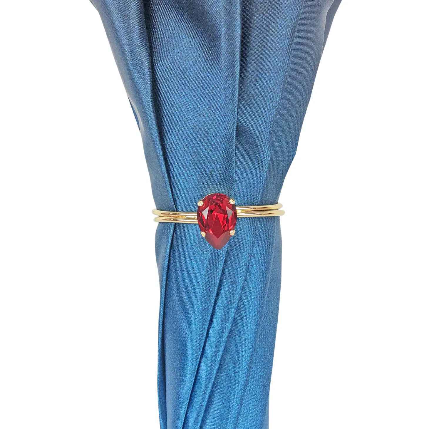 Beautiful umbrella with gold-plated handle and big red crystal