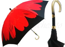 Beautiful Umbrella With Red Printed Flower Fashionable Dahlia Umbrellas Women's Designer Umbrellas