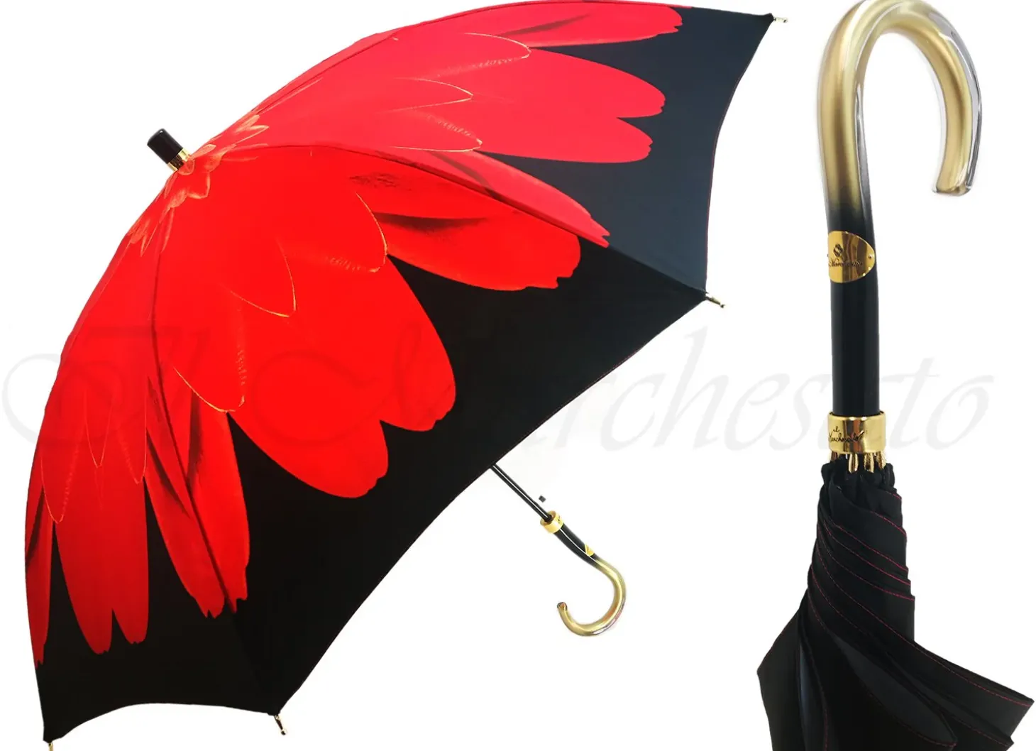 Beautiful Umbrella With Red Printed Flower Fashionable Dahlia Umbrellas Women's Designer Umbrellas