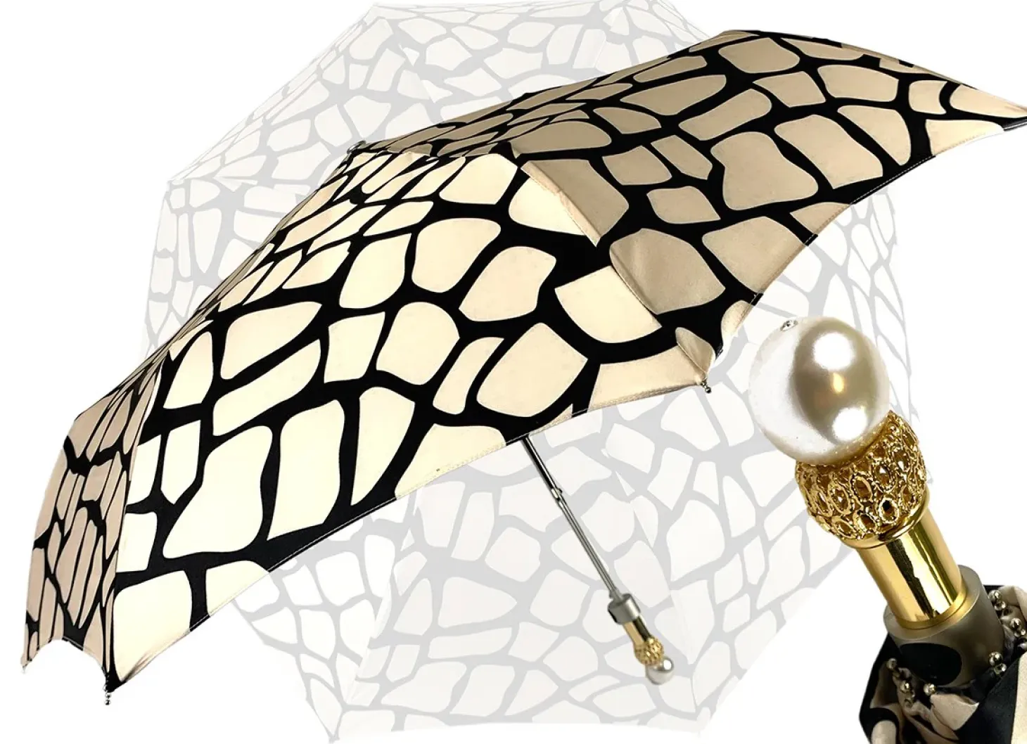 Black & Cream Folding Umbrella