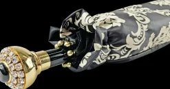 Black double canopy umbrella with damask design
