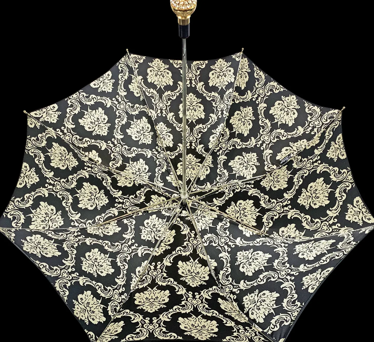 Black double canopy umbrella with damask design