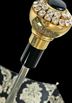 Black double canopy umbrella with damask design