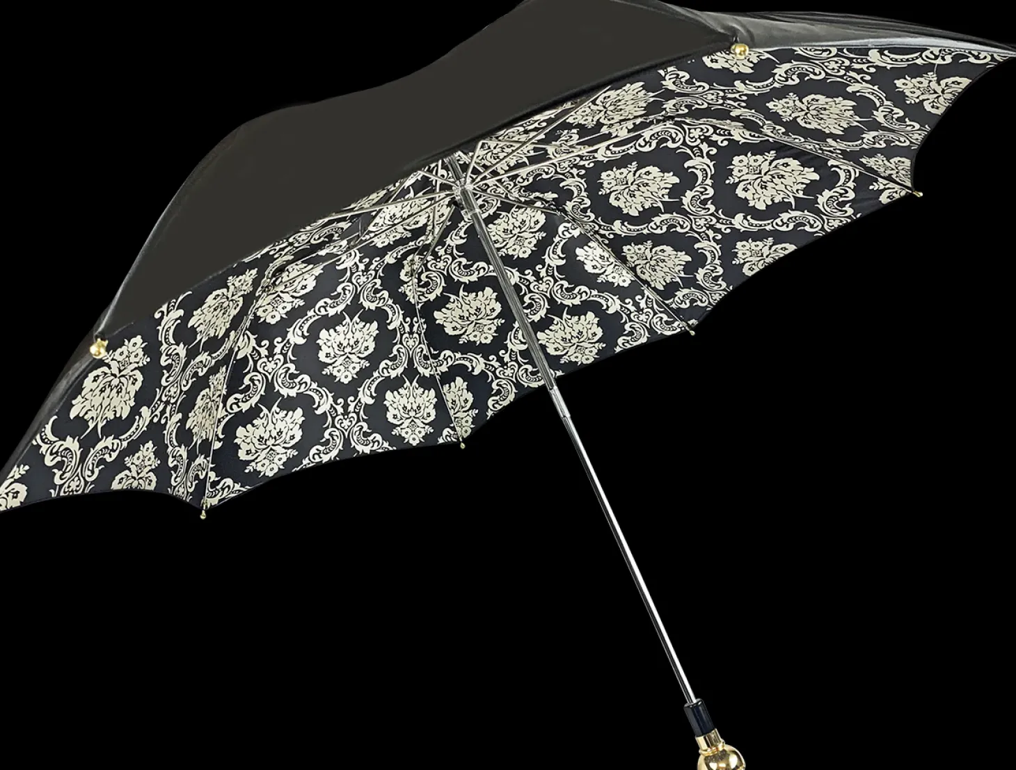 Black double canopy umbrella with damask design