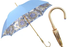 Blue Royalty: Light Blue Umbrella with Elegant Gold Handle