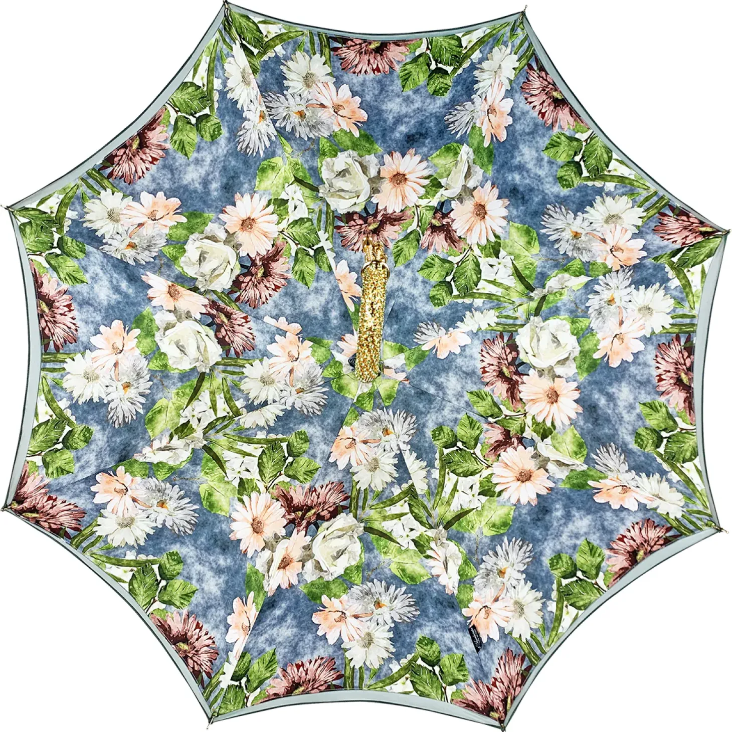 Bright gradient green with floral design