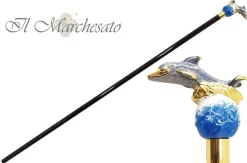 Brilliant Enamelled Dauphin - Walking Cane