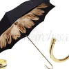 Brown Dahlia Umbrella With Black Exterior, Double Cloth Marchesato Italy