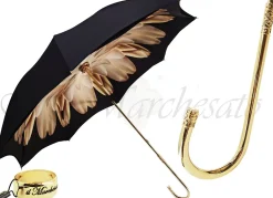 Brown Dahlia Umbrella With Black Exterior, Double Cloth Marchesato Italy