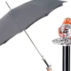 Carnival of Shadows: Grey Umbrella with Intricate Clown Handle