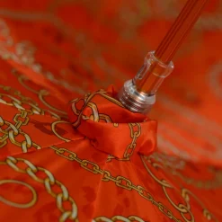 Chic Companion: Red Umbrella with Gold Chihuahua Handle