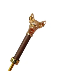 Chic Companion: Red Umbrella with Gold Chihuahua Handle