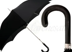 Classic Gentlemen's Black Umbrella With Leather Handle