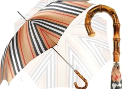 Classic Striped Men's Umbrella - Bamboo Handle