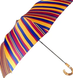 Crafted Multi-Color Striped Folding Umbrella Bamboo Handle