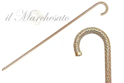 Crook Walking Cane Encrusted with Aquamarine crystals