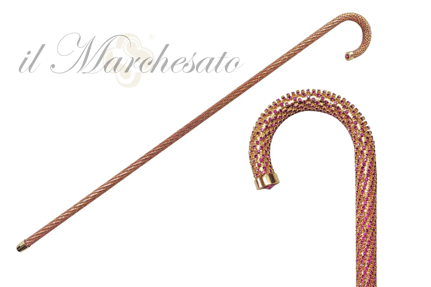 Crook Walking Cane Encrusted with Amethyst crystals