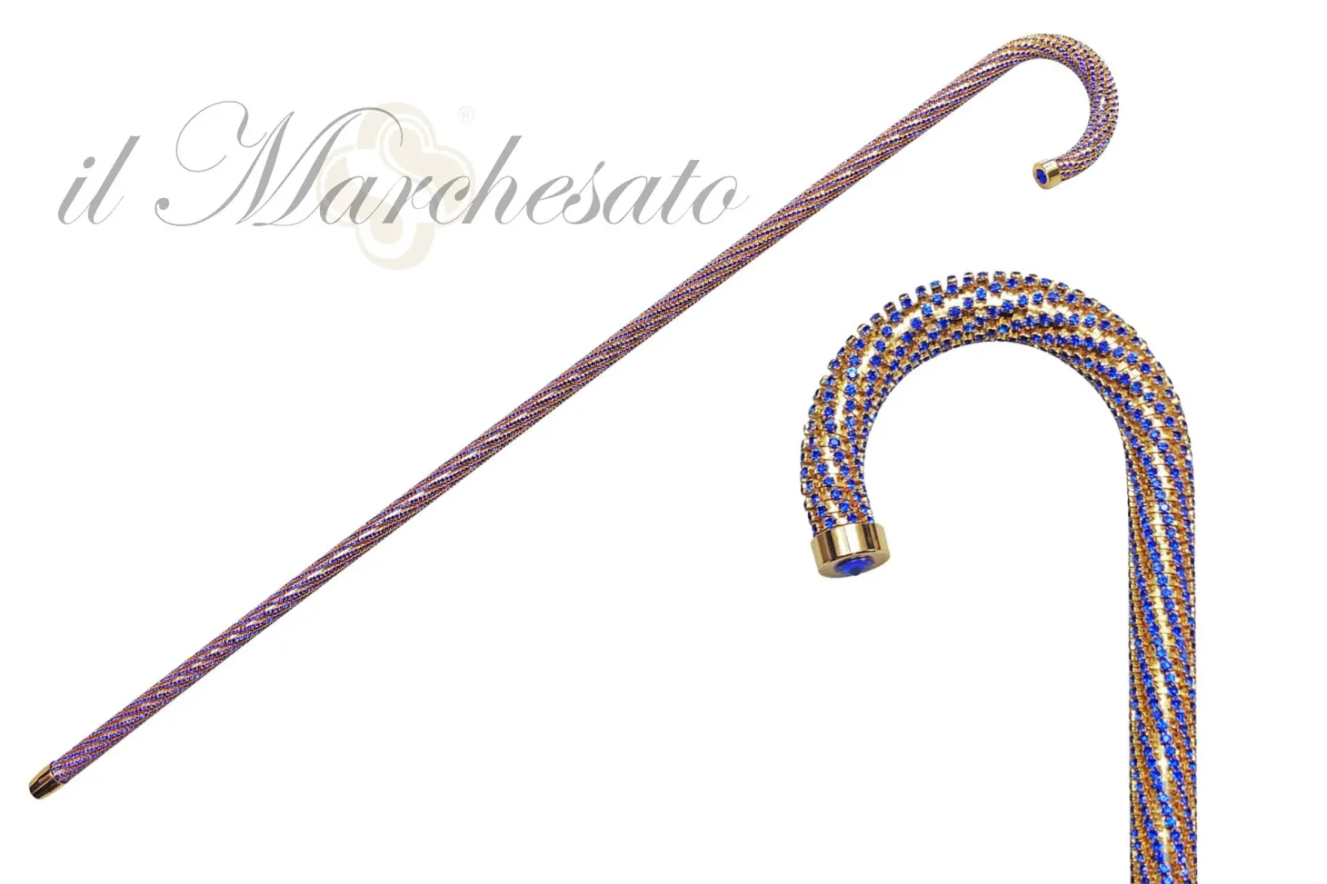 Crook Walking Cane Encrusted with Sapphire crystals