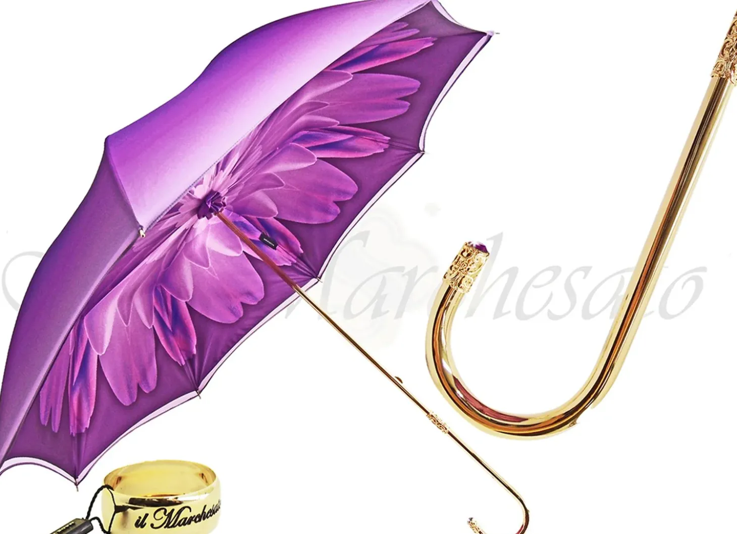 Dahlia Purple Double Canopy - Luxury Ladies Umbrella ilMarchesato Italian Fashion Designer