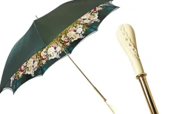 Dark green umbrella with roses and cream knob
