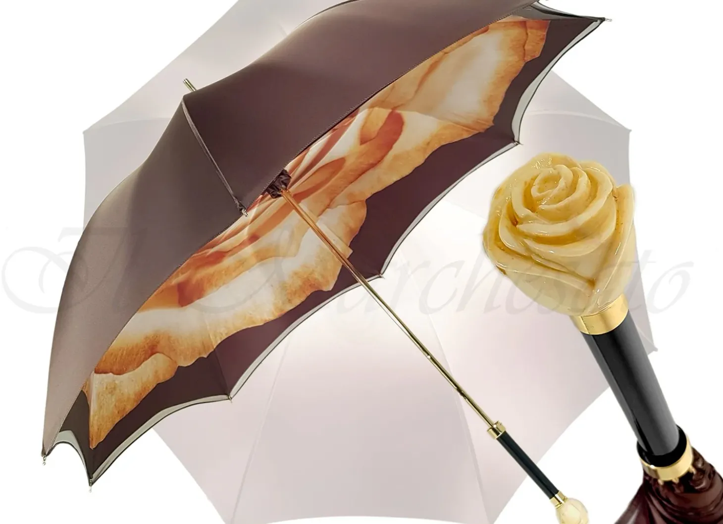 Double Cloth Women's Umbrella with Printed Rose Design