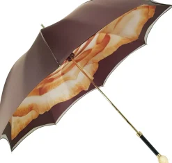 Double Cloth Women's Umbrella with Printed Rose Design