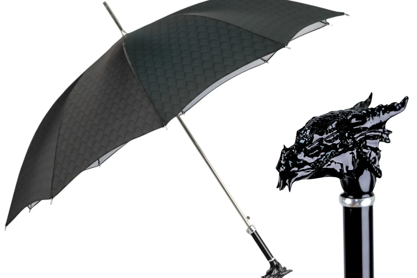 Dragon’s Fury: Black Umbrella with Fierce Dragon Handle