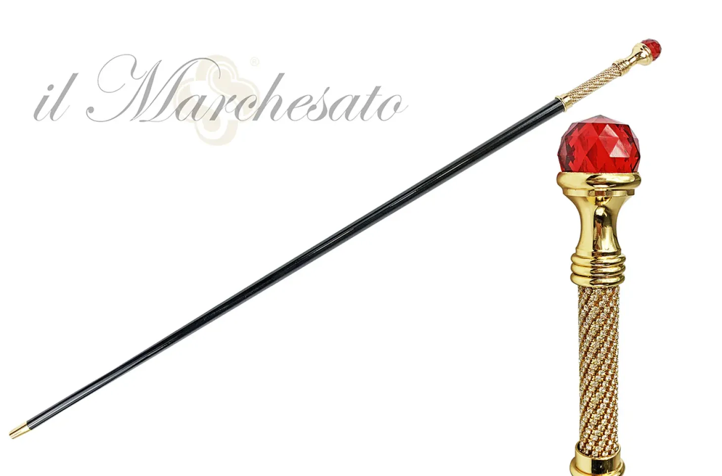 Elegant and stylish walking stick with red crystal sphere