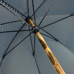 Elegant Blue umbrella with Natural Chestnut Wood hand-curved