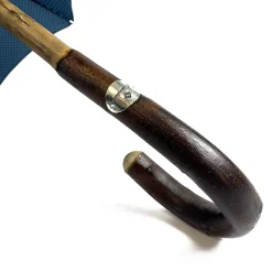 Elegant Blue umbrella with Natural Chestnut Wood hand-curved