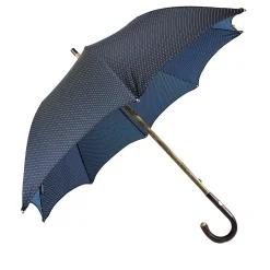 Elegant Blue umbrella with Natural Chestnut Wood hand-curved