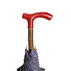 Elegant burgundy umbrella - handmade red leather handle