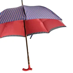 Elegant burgundy umbrella - handmade red leather handle