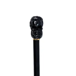 Elegant Cane with Sculpted Black Skull Handle and Gold Accents