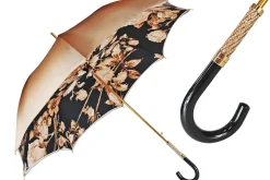 Elegant ladies umbrella with black and brown flowered design