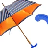 Elegant orange umbrella - handmade blue leather handle