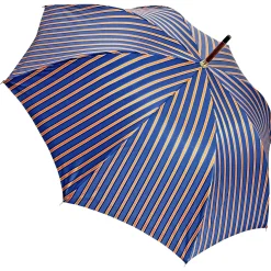 Elegant orange umbrella - handmade blue leather handle